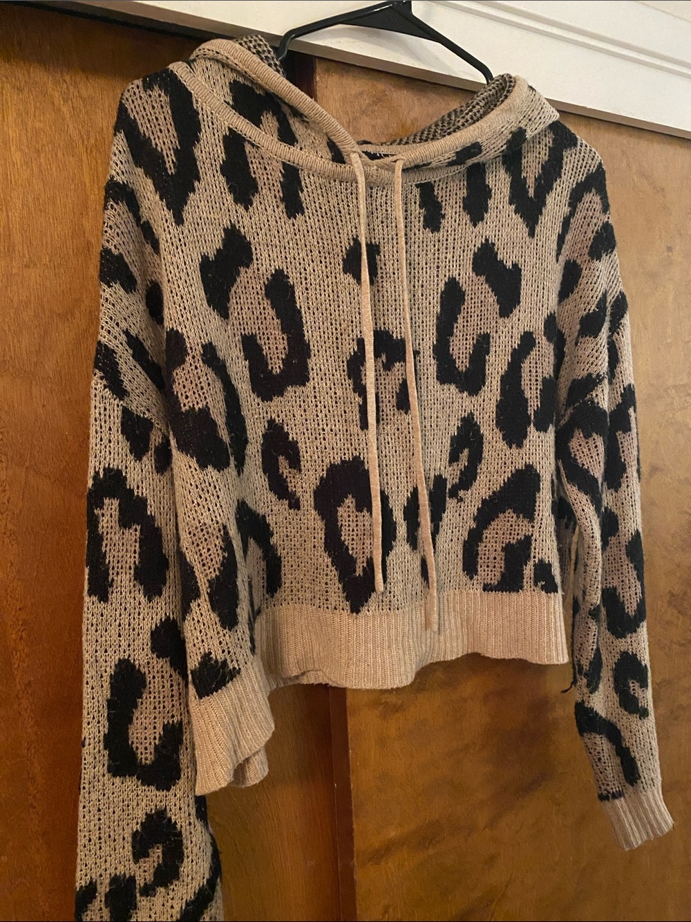 Vici Leopard Print Cowl Hoodie Sweater - Tan & Black